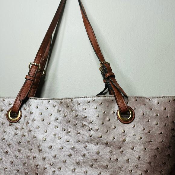 SCARLETON Rose Pink Synthetic Faux Ostritch Leather Brown Handles Zipper Bag - Picture 6 of 12